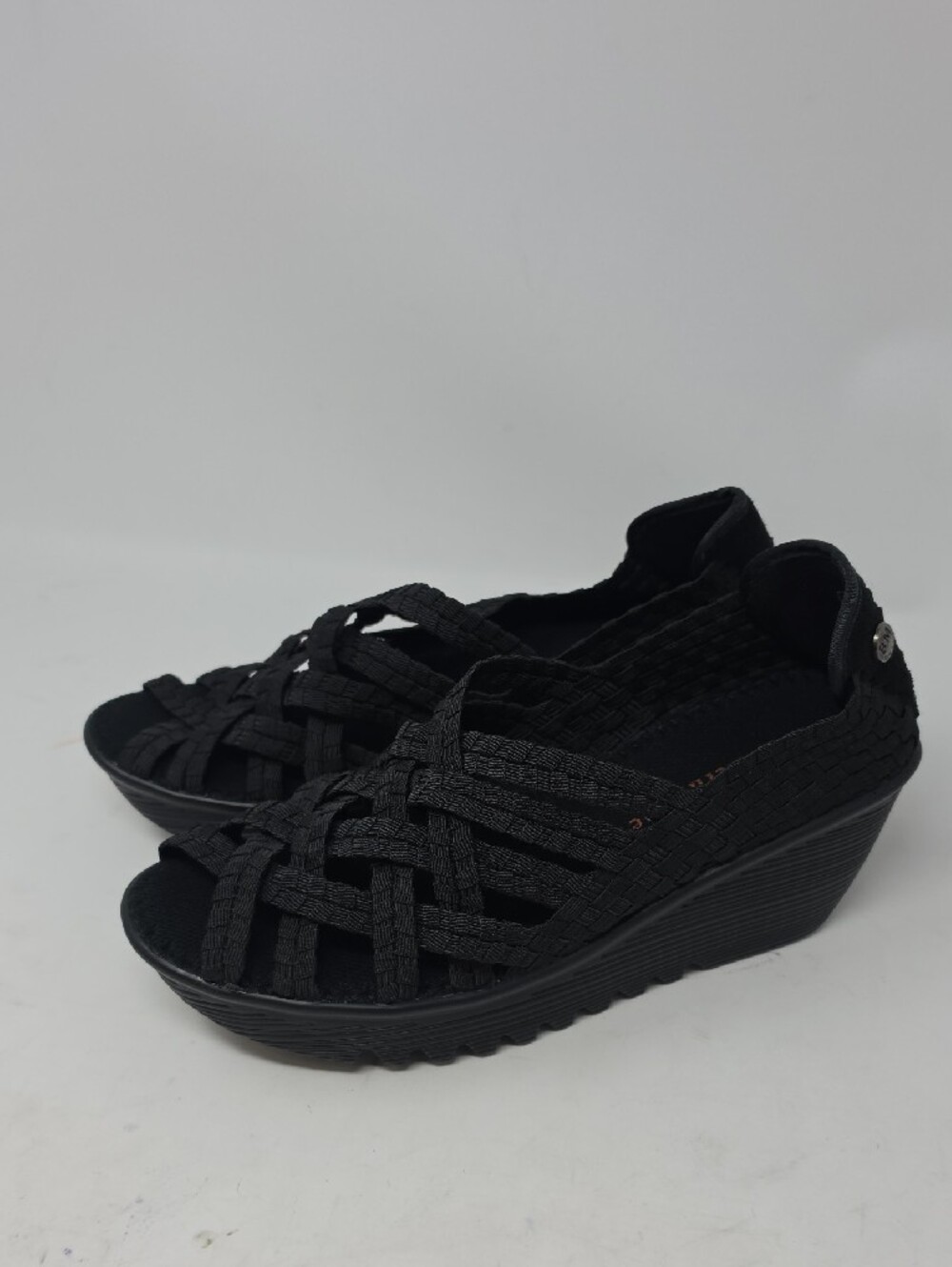 bernie mev. Hope black and silver wedge heels